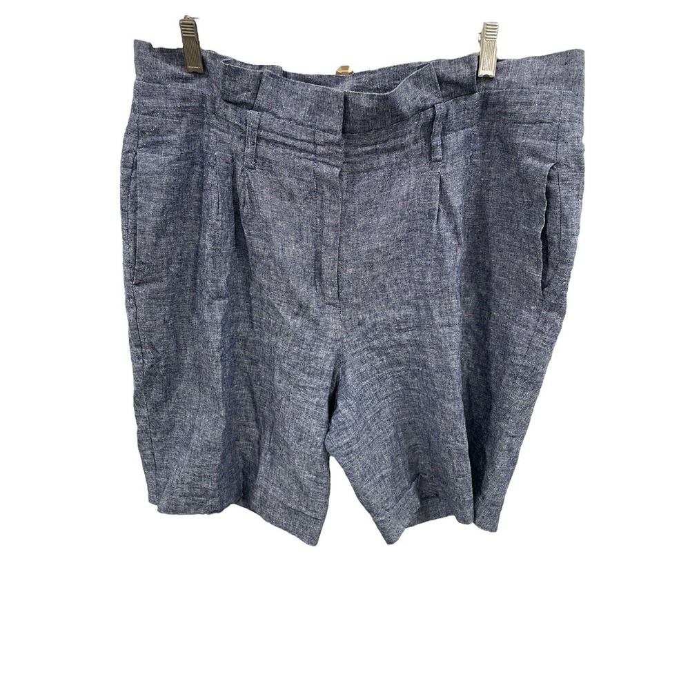 Boden Sz 12 blue chambray linen-cotton shorts paperbag waist 9" SI32